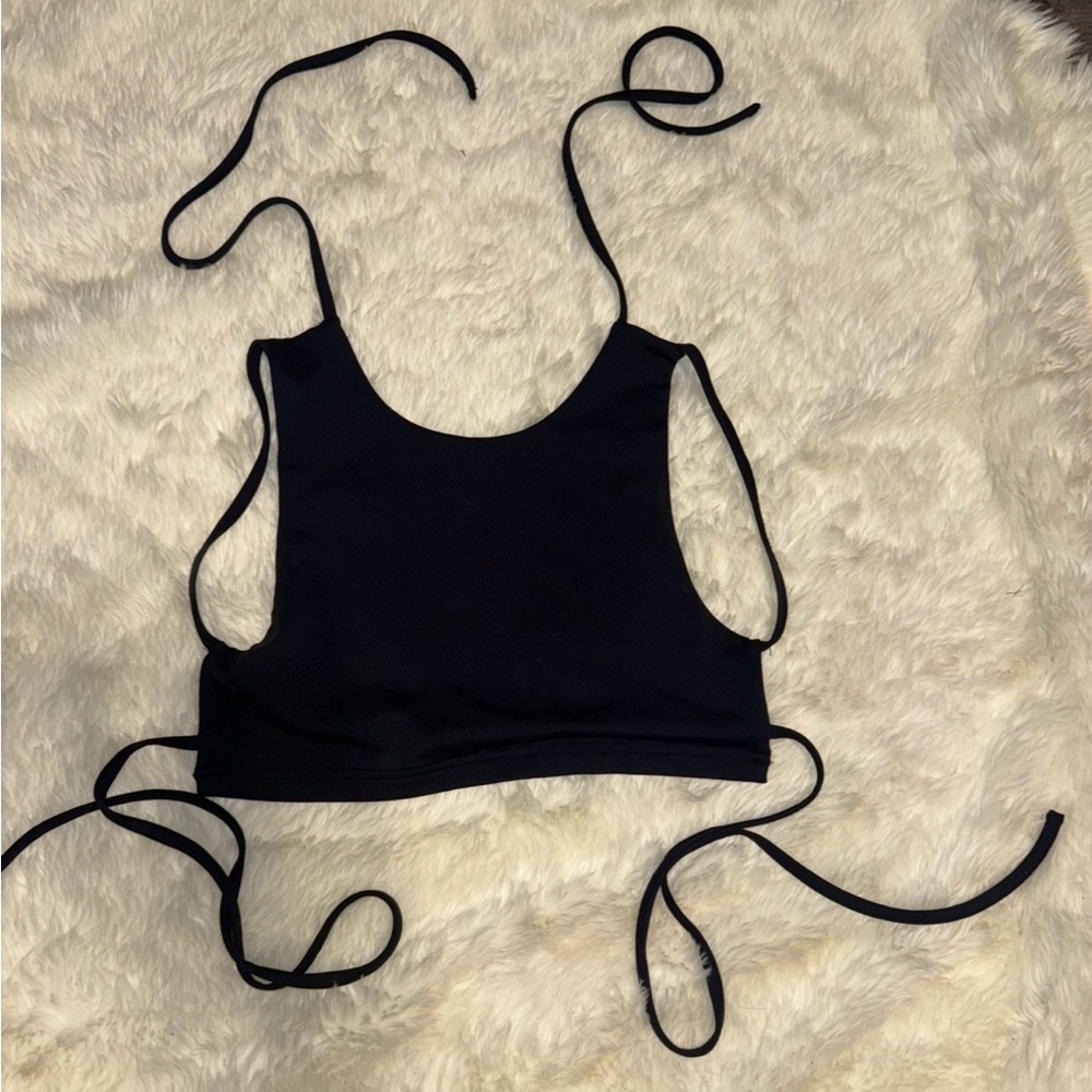 White fox Black Crop Top with Adjustable Straps